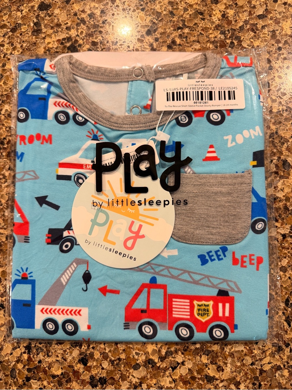 Little Sleepies To the Rescue Short Sleeve Pocket Shorty Romper